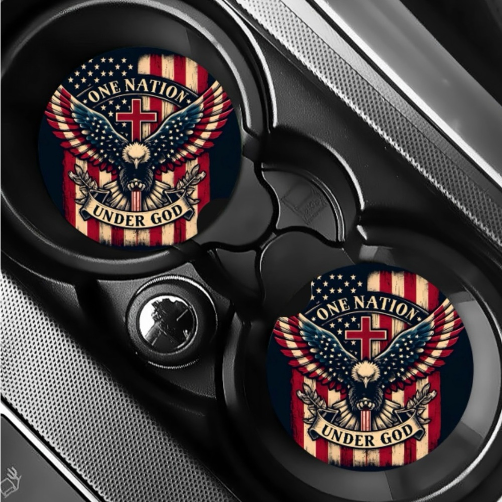 American Flag One Nation Car Coasters Absorbent Set of (2)